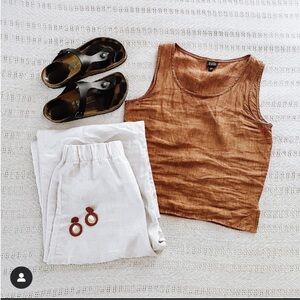 Eileen Fisher Rust 100% Irish Linen Tank Shell Top Sz M Boxy Breathable Boho